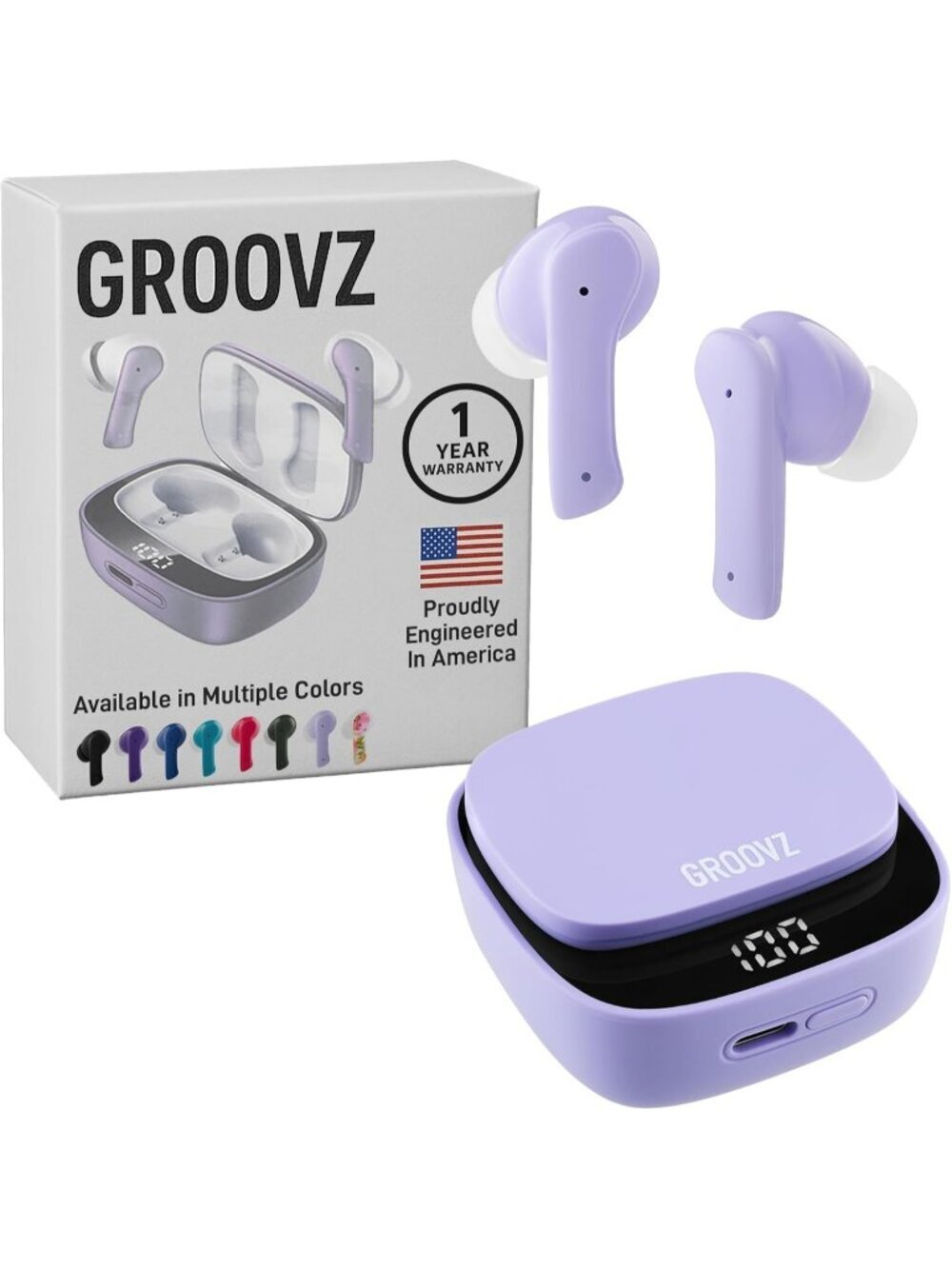 Wireless Lavender Engineered IPx4 Water Resistant 27Hr Battery Bluetooth Earbud